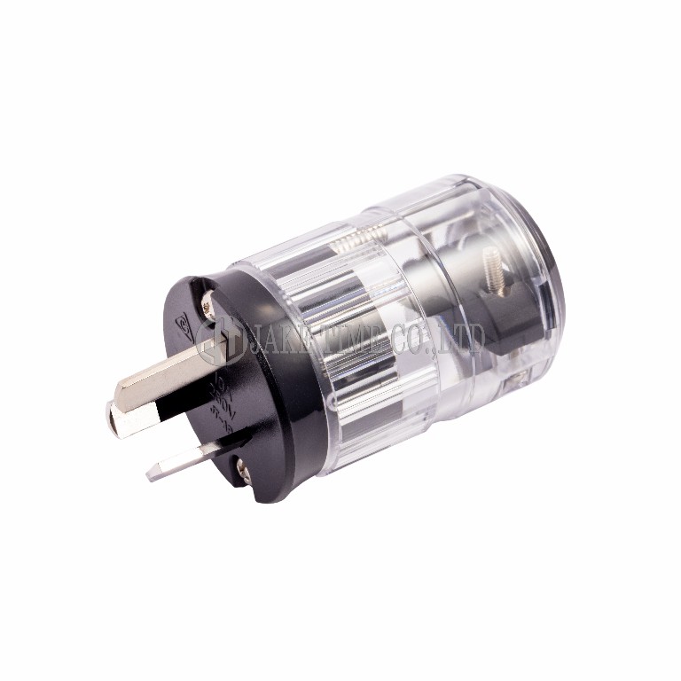 Audio Plug AS/NZS 3112 Australia Power Plug Cable Transparent, Rhodium Plated Maximum 17mm