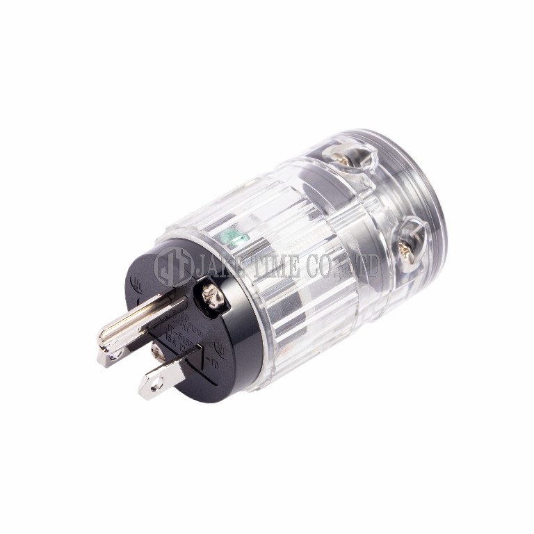 Audio Grade NEMA 5-15P Power Plug Transparent, Rhodium Plated Cable Maximum 19mm