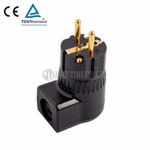 Audio Grade Hi-Fi Schuko AC Connector Black, 90 Degree L-Shaped Right Angle, Gold Plated 