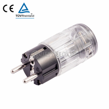 Audio Grade Hi-Fi Schuko AC Connector Transparent, Rhodium Plated, Cable Maximum 19mm