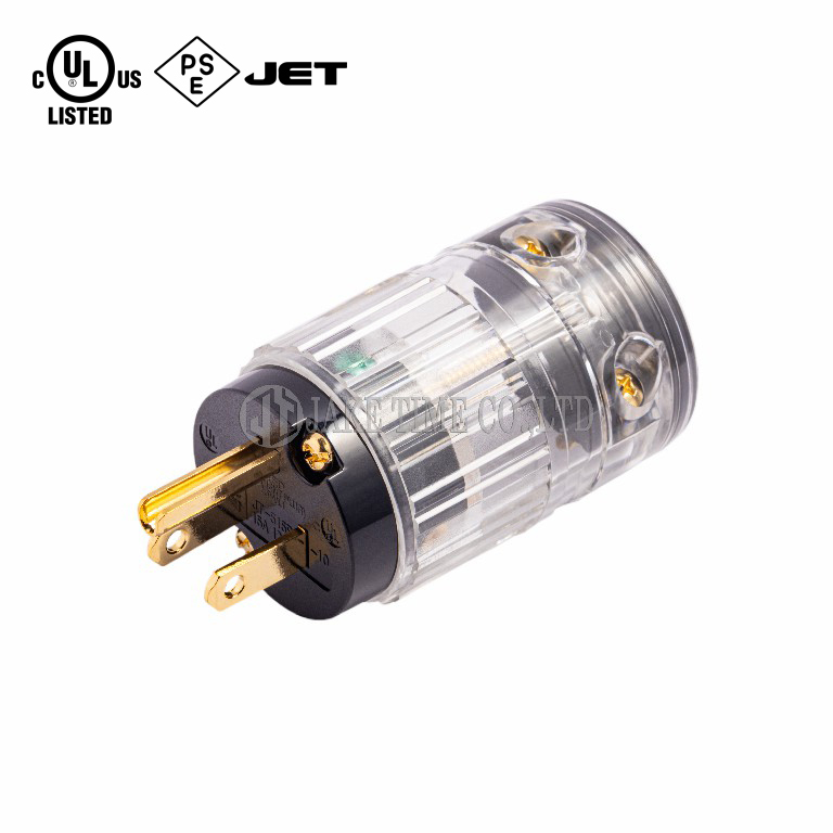 Audio Grade Hi-Fi AC Connector NEMA 5-15P Transparent, Gold Plated Cable Maximum 19mm