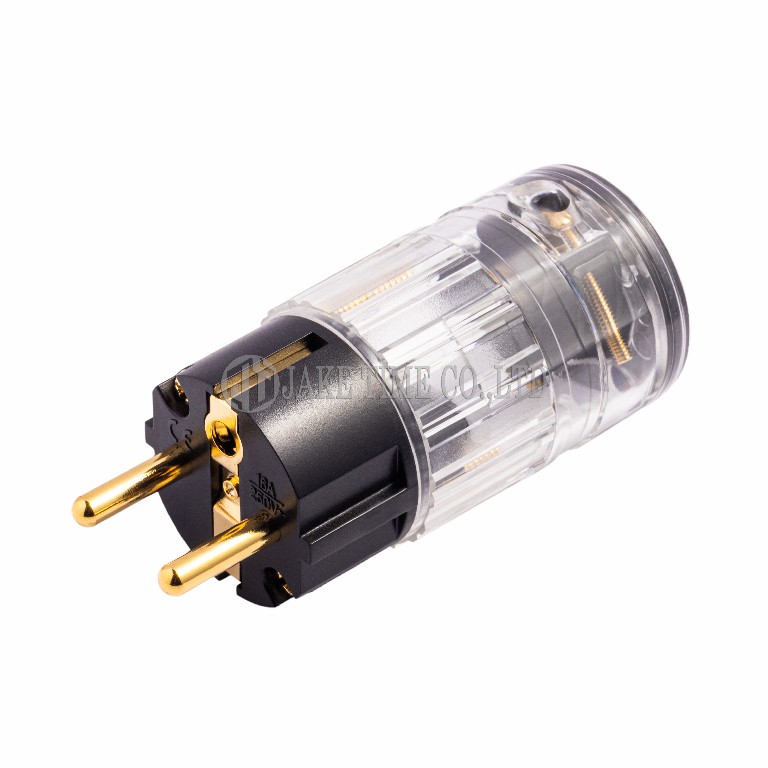 Audio Schuko Plug Power Plug Transparent, Gold Plated Maximum 19mm