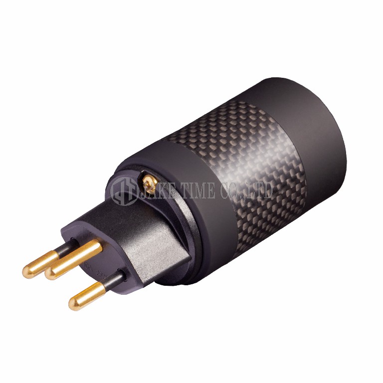 Audio Swiss Plug Type J Switzerland Power Plug Black, Carbon Shell, Gold Plated
