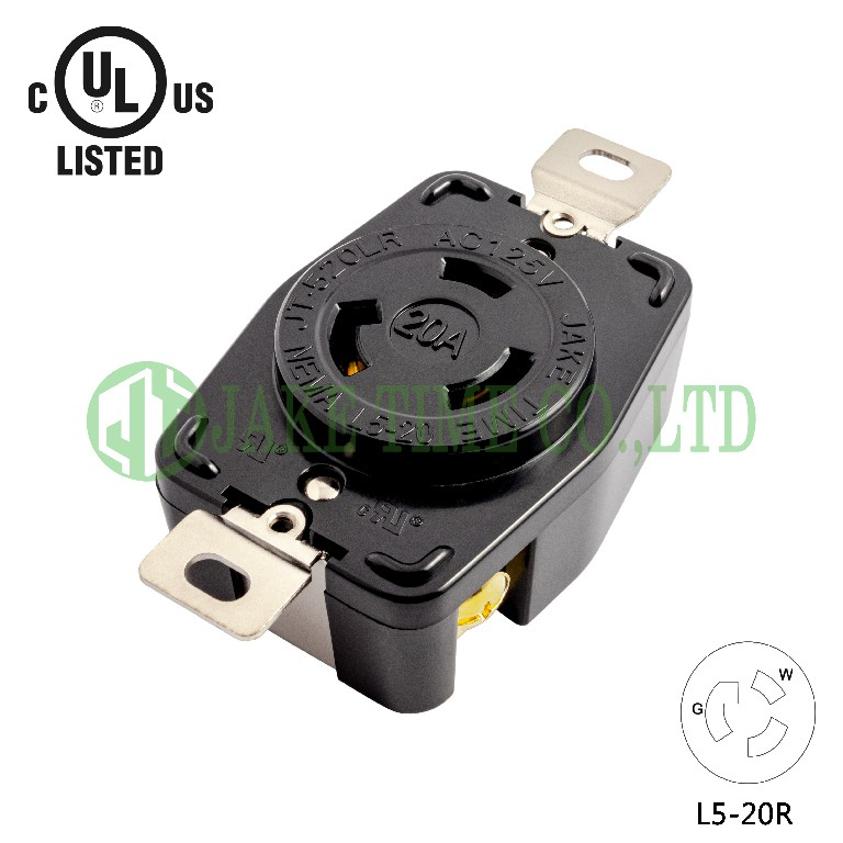 NEMA L5-20R Locking Type Receptacle, 125V AC/20A Current Rating, get UL/cUL Approved, with PC Body