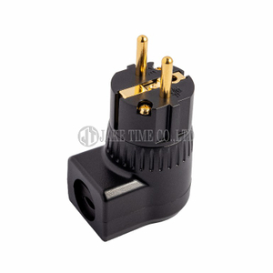 Audio Schuko Plug Power Plug Black, 90 degrees L Type, Gold Plated