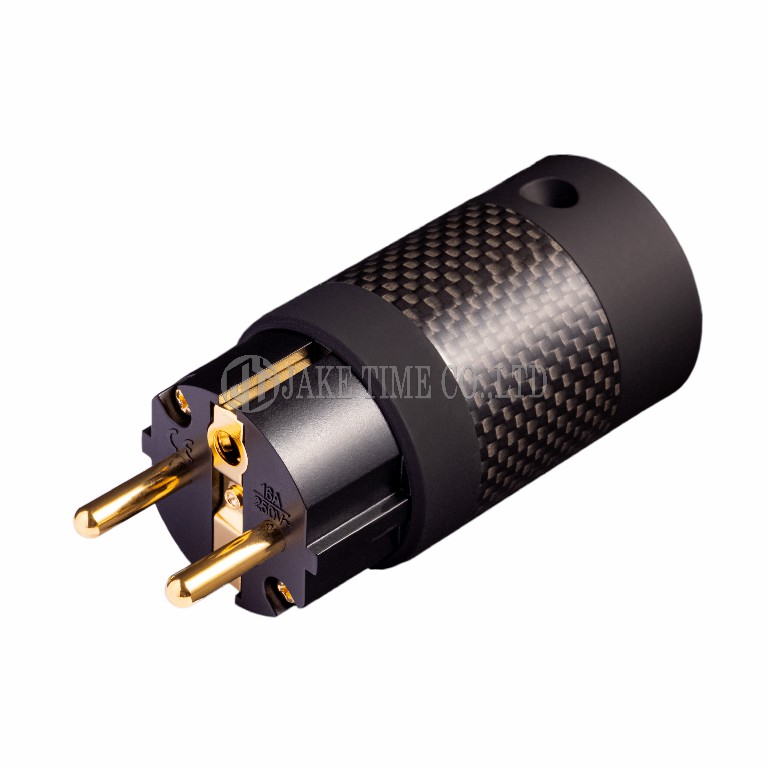 Audio Schuko Plug Power Plug Black, Carbon Shell, Gold Plated