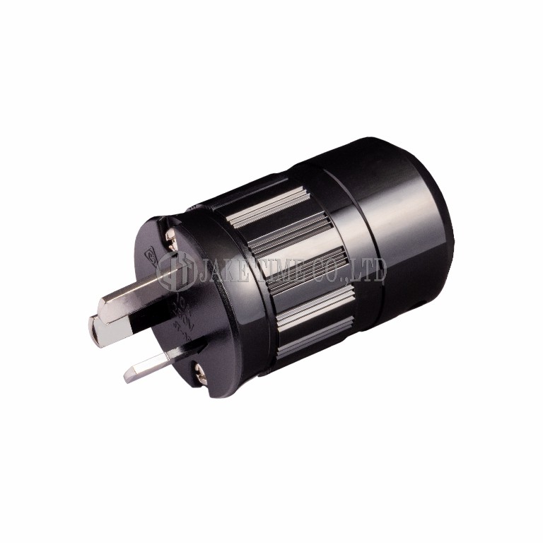 Audio Plug AS/NZS 3112 Australia Power Plug Cable Black, Rhodium Plated Maximum 17mm