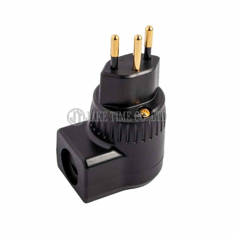 HiFi Audio Swiss Plug Type J Switzerland Power Plug Black, 90 degrees L Type, Gold Plated 