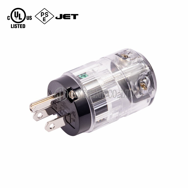 Audio Grade Hi-Fi AC Connector NEMA 5-15P Transparent, Rhodium Plated, Cable Maximum 17mm